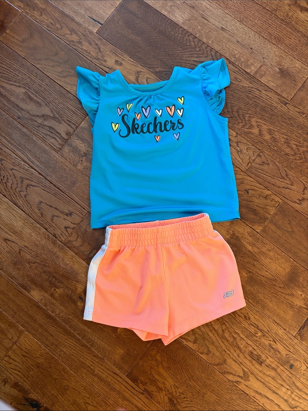 Skechers Toddler Girls' Turquoise Tee with Coral Athletic Shorts 2T